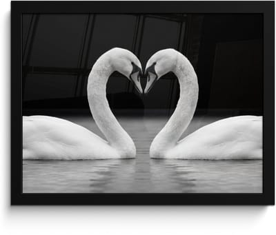 Poster in lijst - Fotolijst 40x30 cm - Posters - Zwanen - Hart - Zwart - Wit - Posterlijst zwart - Decoratie - Wanddecoratie woonkamer - Muurdecoratie slaapkamer