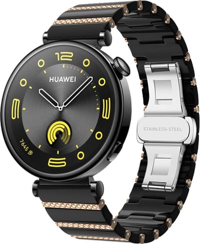 Strap-it Smartwatch bandje 18mm keramiek - Hoogwaardig 'One bead' keramisch bandje - geschikt voor Huawei Watch GT 4 - 41mm / Watch GT 5 41mm / GT 5 Pro - 42mm (zwart/rosé goud)