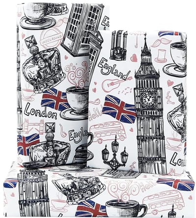 Dailygoods- Inpakpapier Verjaardag - Cadeaupapier Met Big Ben - 4 Vellen - 50 x 70 cm - Hoge Kwaliteit - Sterk en Recyclebaar