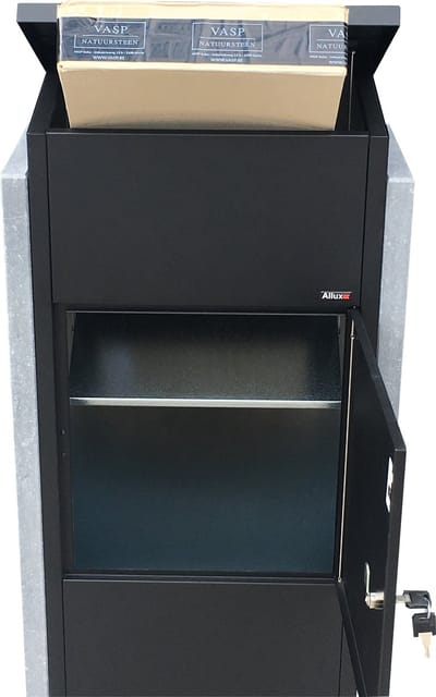 Pakketbrievenbus Toirno Big - Natuursteen En Staal - Zwart - 44x108x23cm