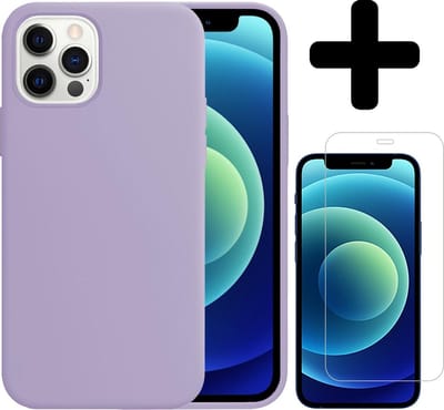 Hoesje - Met Screenprotector - Geschikt voor Apple iPhone 12 Pro - Sterk & Shockproof - Telefoon Hoes - Back Cover - Siliconen Case - Telefoonhoes - Lila