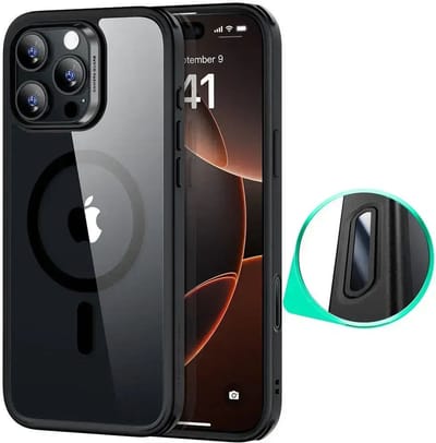 ESR Classic Hybrid HaloLock Hoesje Geschikt voor Apple iPhone 16 Pro Max | Compatibel met MagSafe / Qi2 en HaloLock | Back Cover met Magneet | Cameraregelaar Control Knop | Transparant Zwart