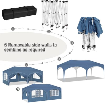 Varnox Partytent - Feesttent - Tent - Paviljoen tent - Inklapbare partytent - Pop-up partytent - Tuin tent - Buiten tent - Tuinluifel - Waterdicht - Afsluitbaar - UV Bescherming - Losse zijkanten - Hoogte verstelbaar - 6x3 meter - Blauw