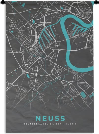 Wandkleed - Wanddoek - Stadskaart – Neuss – Duitsland – Plattegrond – Kaart - 120x180 cm - Wandtapijt