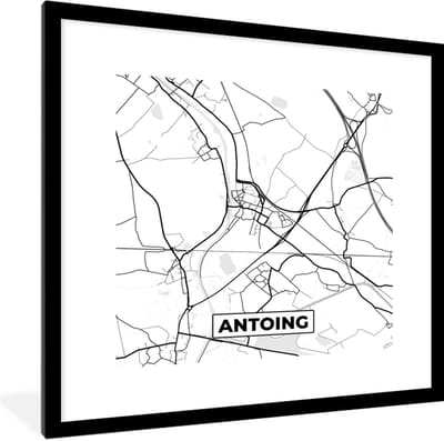 Fotolijst incl. Poster Zwart Wit- Zwart Wit – België – Plattegrond – Stadskaart – Kaart – Antoing - 40x40 cm - Posterlijst