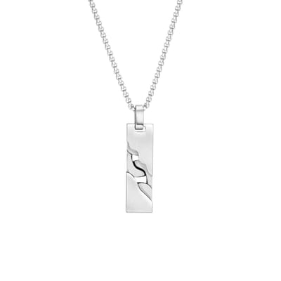 Lucardi Heren Ketting met hanger plaat - Staal - Ketting - Vaderdag Cadeautje - 55 cm - Zilverkleurig