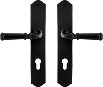Deurkruk op schild - Smeedijzer zwart - Gietijzer - GPF - GPF6220.60 smeedijzer zwarte Deurklink Meri op PC72, 238x41x4mm