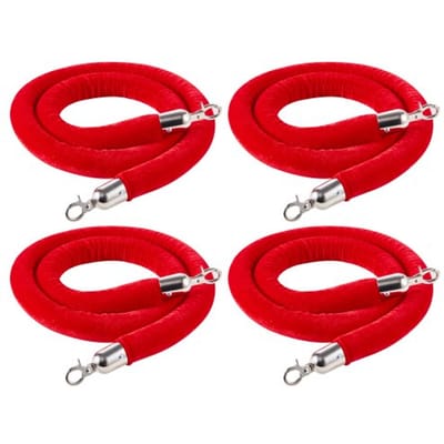 VEVOR 4 Stukken Rood Velours Stelroeden, 1,5 m Menigtebesturing Stelroeden Rood Velours Ropes met Zilveren Haakjes, Post Rijbarrière Matte Ropes voor Matte Gebeurtenissen Filmtheaters Grote Openingen Hotels Party