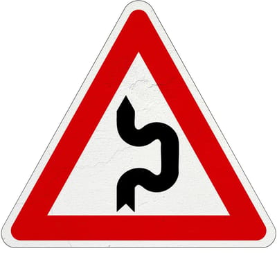 Dubbele S bocht rechts bord | Sign Again materiaal | 15 cm