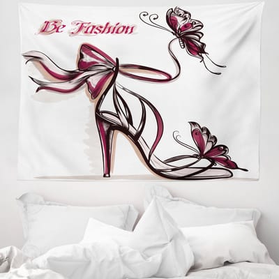 ABAKUHAUS Roze Wandtapijt en Sprei, Elegante Mode met Hoge Hakken, 150 x 110 cm, Gedroogde Rozen - Zwart