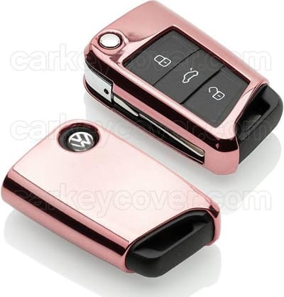 Autosleutel Hoesje geschikt voor Volkswagen / VW - SleutelCover - TPU Autosleutel Cover - Sleutelhoesje Rose Goud Hoogglans