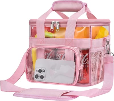 Doorzichtige Lunchtas - Draagbare Koeltas - Picknick en Werk - Stadion Goedgekeurd - 25 x 18 x 20 cm - Roze