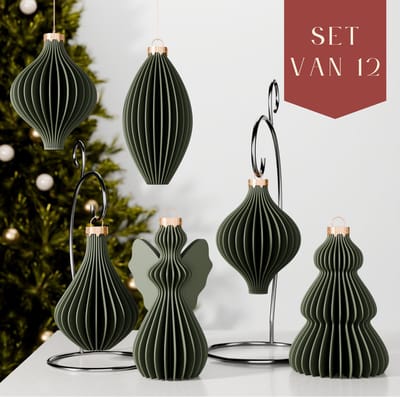 Fleuriek – Luxe kerstballen set van 12 – Groene kerstornamenten – Onbreekbare kunststof kerstballen met matte afwerking – Klassieke kerstboomdecoratie