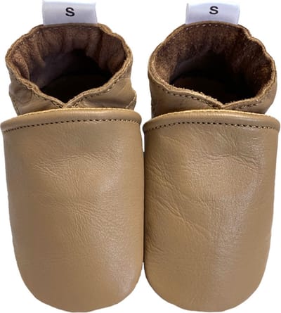 BabySteps Leren Babyslofjes - Camel - Antislip Suède Zool - Zachte Baby Slofjes - Eerste Stapjes - Jongens & Meisjes - Maat 18/19
