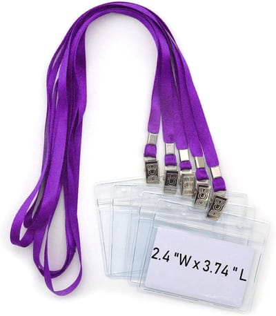 Badgehouders met Lanyards - Naamkaarten Houders - Identificatie Tonen - Waterdicht Ontwerp - 9.5 x 6.1 cm - Zwart Paars
