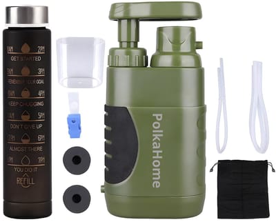 PolkaHome Waterfilter Survival Filtert 5000L - Waterfilter Outdoor - Waterzuivering Waterzuiveringsapparaat - water filter, Survival Kit, waterfilters noodpakket (inclusief 300ml waterfles) Filtert 5000L
