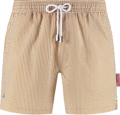 Bruin gestreepte heren zwembroek | Seersucker | Siena Stripe | Animaux Troupeau