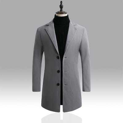 Heren Wollen Jas Koreaanse Versie Enkelrijig Slim-fit Middellange en Lange Trenchcoat Casual Wollen Jas 5XL lichtgrijze kleur