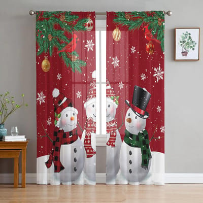 Kerstboom Sneeuwpop Sneeuwvlok Rood Transparante Gordijnen voor Woonkamerdecoratie Raamgordijnen Keuken Tule Voile Gordijnen W135 x H115cm x1 brown