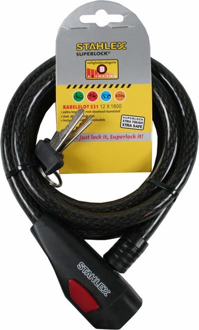 Stahlex Kabelslot - 12 mm x 1800 mm - Zwart - Inclusief 2 sleutels - Spatwaterdicht en slagvast