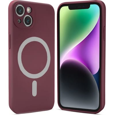 ShieldCase telefoonhoesje geschikt voor Apple iPhone 14 Plus Magneet hoesje siliconen zijde - bordeaux - Backcover case - Shockproof hoesje - Zacht hoesje met oplaad ring