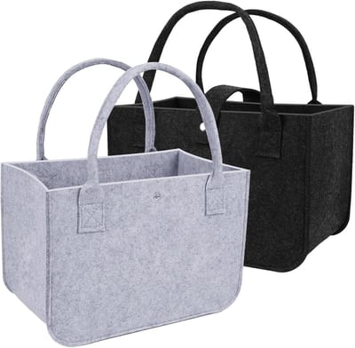 Vouwbare Vilt Tas Set van 2, Ruime Shopper voor Boodschappen, 30 x 20 x 18 cm (Zwart + Grijs)