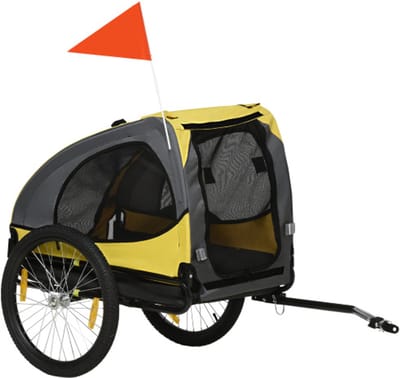 Honden aanhanger voor Fiets - Belastbaar tot 20 kg - Voor Middelgrote Honden - Met Netvensters, Zeil & Veiligheidslijn - 140x71x83 cm - Oxfordstof - Geel