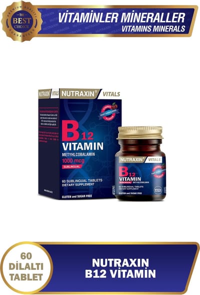 Nutraxin Vitamine B12 - 1000 mcg - 60 Smelttabletten (Sublinguaal) - Methylcobalamine - Kersensmaak - Suikervrij & Glutenvrij