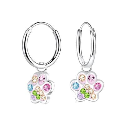 WeLoveSilver - zilveren oorringen - dierenpoot kristallen - kind