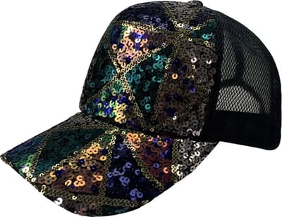 Dames Pet - Trucker Cap met Glimmende Pailletten – One size – Zwart/Multi