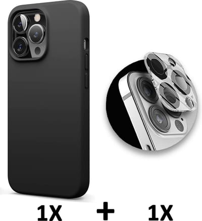 HB Hoesje Geschikt voor Apple iPhone 13 Pro - Zwart / Camera Lens Glazen Screenprotector - Siliconen Back Cover