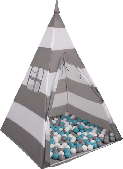 Selonis Tipi Speeltent voor Kinderen met 200 ballen 6 cm 100x100x140cm -Speelhuis kinderen - Baby Tent - Indianentent - Gekleurde ballen - Speelhuisje binnen - Kinderhuisje - Speelgoed tent - Grijs