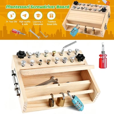 Montessori schroevendraaierset voor kinderen vanaf 3 jaar - Slot & Sleutel gereedschap cadeau voor peuters - Sensorisch speelgoed voor de fijne motoriek - Speelgoedcadeau voor meisjes en jongens