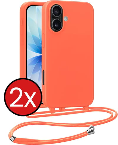 Hoesje Geschikt voor iPhone 17 Hoesje Siliconen Case Met Koord - Hoes Geschikt voor iPhone 17 Hoesje Backcover Met Telefoonkoord - Papaya - 2 PACK