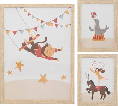Atmosphera Kids Circus posters set van 3 - Met kader - Hout