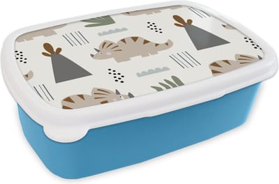 Broodtrommel Blauw - Lunchbox - Brooddoos - Jongens - Kinderen - Patroon - Dinosaurus - 18x12x6 cm - Kinderen - Jongen