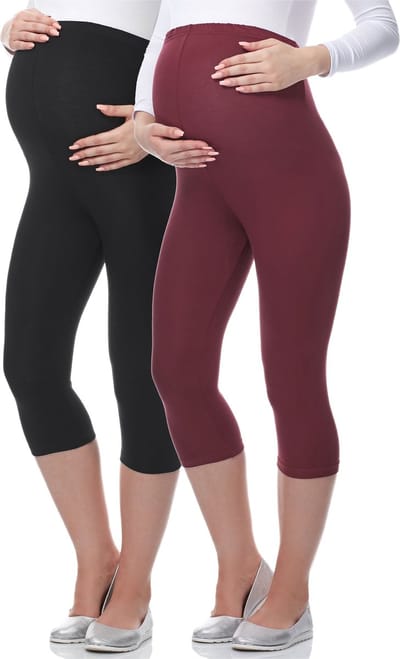 Be Mammy Dames Leggings - Zwangerschapskleding - Capri - Viscose - 2Pack - BE-Leggings-03-2P - Zwart/Donkerrood - M