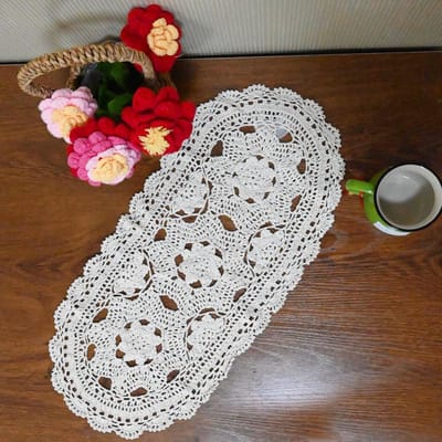Ovale kanten doilies breedte 9" tot 11", lengte 22" tot 23" handgemaakte gehaakte Thanksgiving tafelloper bloem keuken placemats (1, beige)