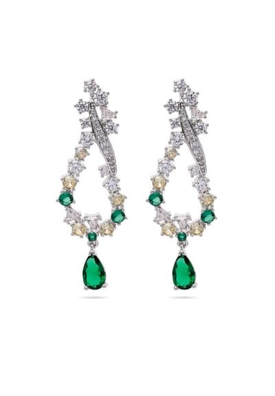 AVANT-GARDE PARIS Multicolored Drop Earrings - 1.5cm x 4.5cm - 2 stuks - Rhodium Plated met groene en gele stenen