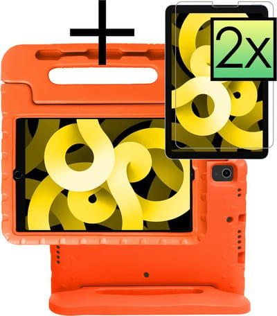 Hoes - Geschikt voor Apple iPad Air 5 (2022) - 10.9 inch - 5e Generatie - M1 - Met 2x Screenprotector - Kinderhoes Shockproof Bumper - Kidsproof Case - Tablet Hoesje - Kinder Cover - Oranje