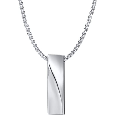 Vnox Kleine Mobius Bar Kettingen voor Mannen Vrouwen, Unisex Zwart Roestvrij Staal 3D Verticale Staaf Hanger, Casual Ketting 60cm white