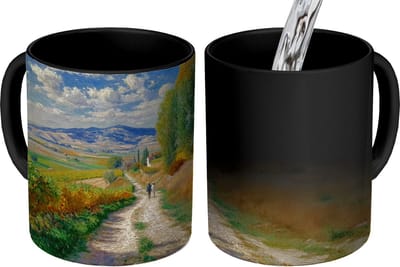 Magische Mok - Foto op Warmte Mokken - Koffiemok - Mensen - Wandelen - Zandpad - Velden - Magic Mok - Beker - 350 ML - Theemok