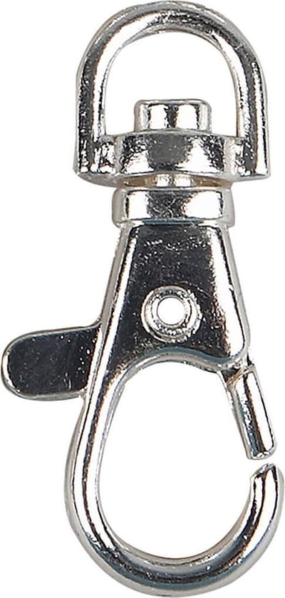 Karabijnsluiting, groot, H: 3,7 cm, B: 1,4 cm, d 37 mm, verzilverd, 15 stuk