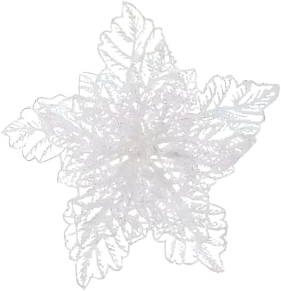 Decoris decoratie bloem - op clip - wit glitter - 23 cm - kunststof - kerstversieri- kerstboom decoratie - witte kerstversieringen