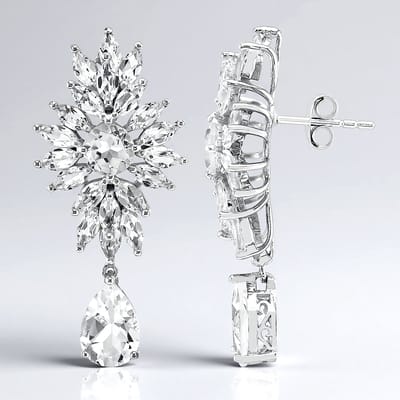 Cavill - Zilveren Oorbellen - 925 Sterling Zilver Rhodium - Witte Topaas 11,494 ct - Peervorm & Marquise Slijpsel - Luxe Dames Avondsieraden