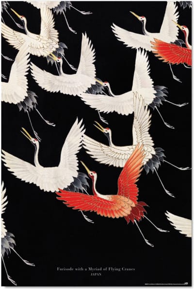 Furisode met vliegende kraanvogels Poster 61x91.5cm