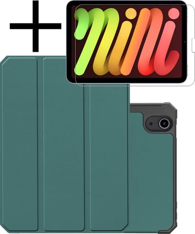 Hoes - Geschikt voor Apple iPad Mini 6 (2021) - 8.3 inch - 6e Generatie - Met Screenprotector - Trifold Bookcase - Hard Cover Case - Met Uitsparing Geschikt voor Apple Pencil - Hardcover Book - Tablet Hoesje - Donkergroen