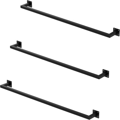 Set van 3 kledingstangen kapstok wandmontage 12 x 110 cm zwart staal ML design