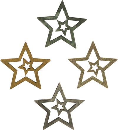 Strooidecoratie kerstster hout 4 kleuren Ø4cm 72 st, 72 Stück