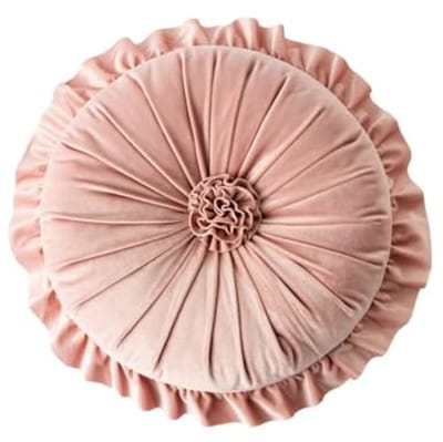 Roze Ronde Decoratieve Sierkussens 35,5 cm - Fluwelen Kussens met Ruches voor Woonkamer en Bed